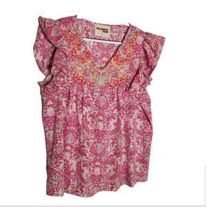 Savanna Jane Women's Large Embroidered Boho Peasant Babydoll Cottagecore